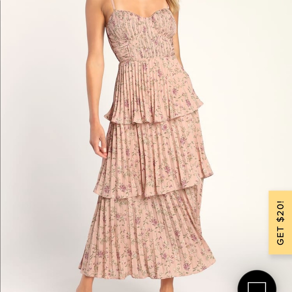 Lulus Cascading Crush Tiered Bustier Midi Dress